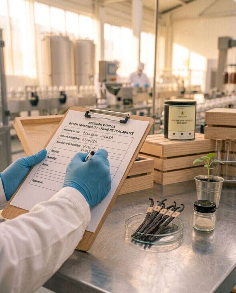 Fiche de traçabilité et déclaration naturelle, échantillons de vanille numérotés