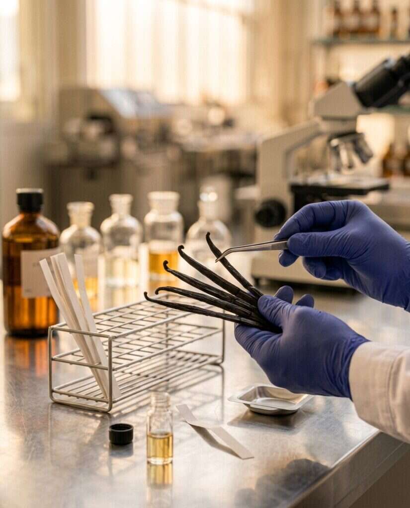 Évaluation olfactive de gousses de vanille Bourbon au laboratoire