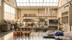 Laboratoire de formulation olfactive, gousses de vanille Bourbon en cours d'inspection