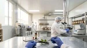 Salle blanche pharmaceutique, gousses de vanille Bourbon en cours d'inspection